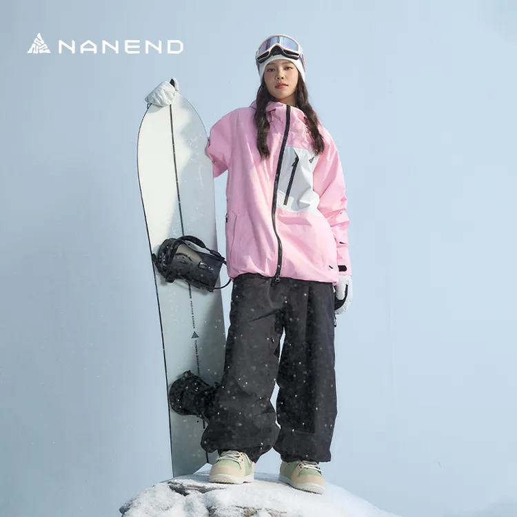 Nanend南恩新款粉色拼色滑雪套装防水保暖专业雪服男女滑雪服