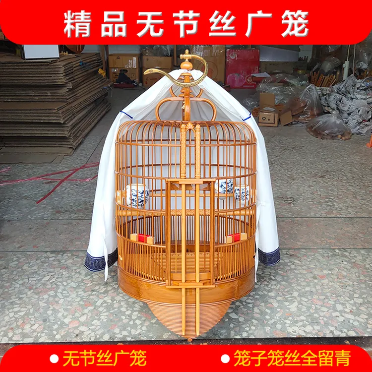 新款无节丝精品防漏广笼画眉双层鸟笼黄杨木门抽顶配全套竹制雕花