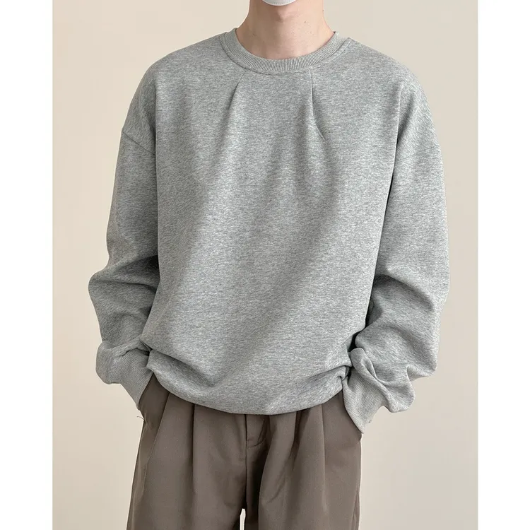 轻熟风韩版圆领廓形设计感长袖卫衣男ins休闲宽松套头小众上衣