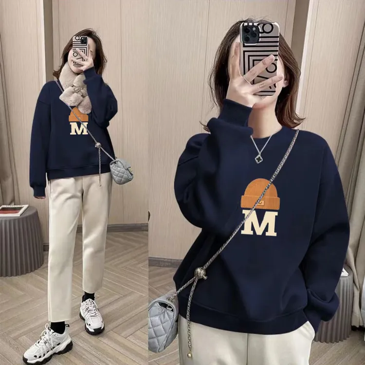 加绒小个子卫衣女春秋季新爆款宽松显瘦韩版减龄洋气百搭长袖上衣