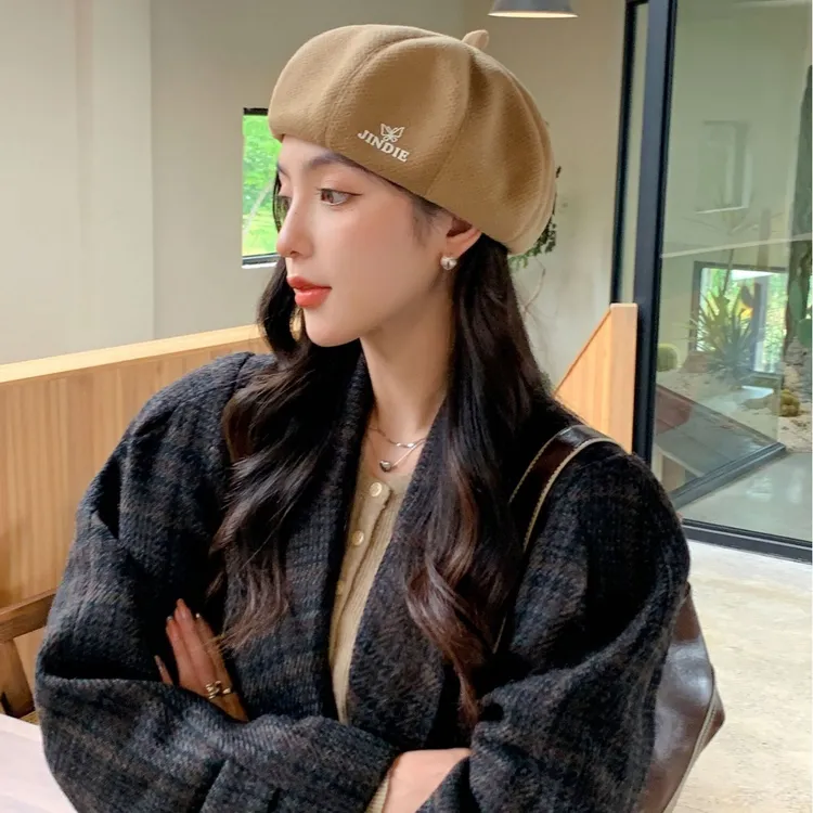 韩版新款精致蝴蝶贝雷帽子女秋季复古时尚南瓜帽百搭显脸小画家帽