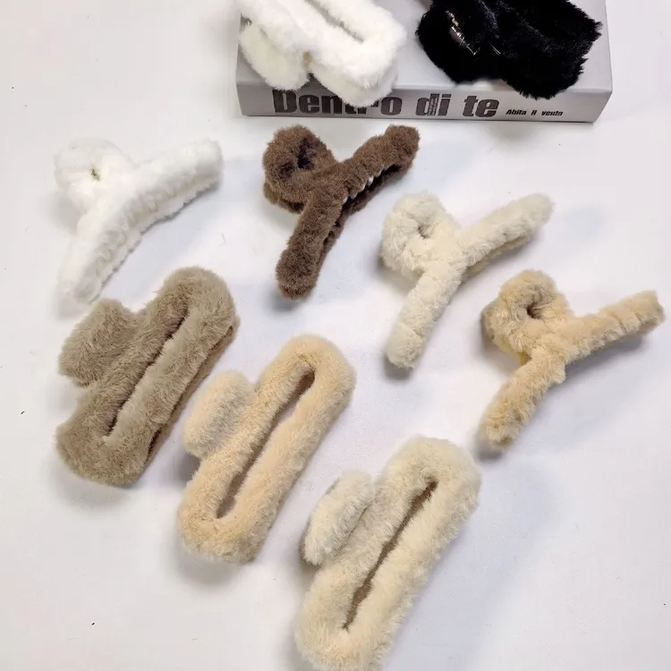 秋冬毛绒仿兔毛鲨鱼夹抓夹发量多女法式超大号盘发发夹后脑勺头饰