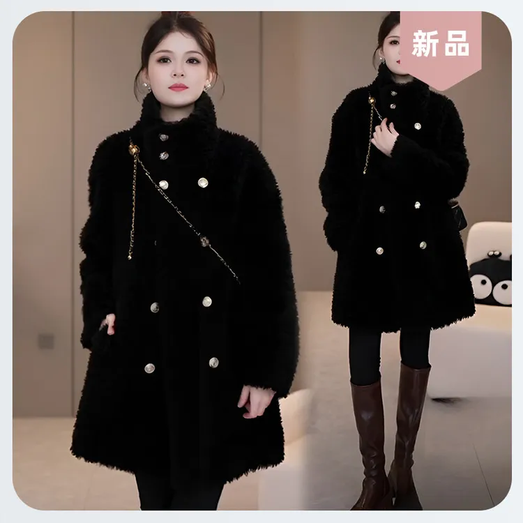 外套加厚皮毛一体中长款减龄新款秋冬季小个子2025立领气质女大衣
