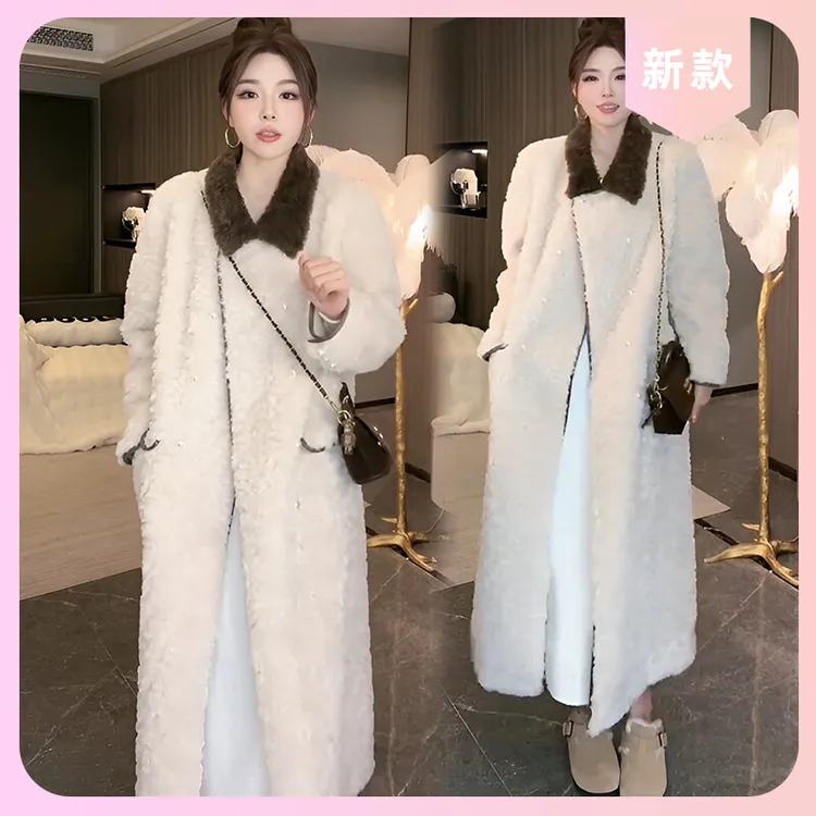 韩版气质长款毛毛外套大衣女2025冬季新款宽松显瘦保暖棉衣棉袄