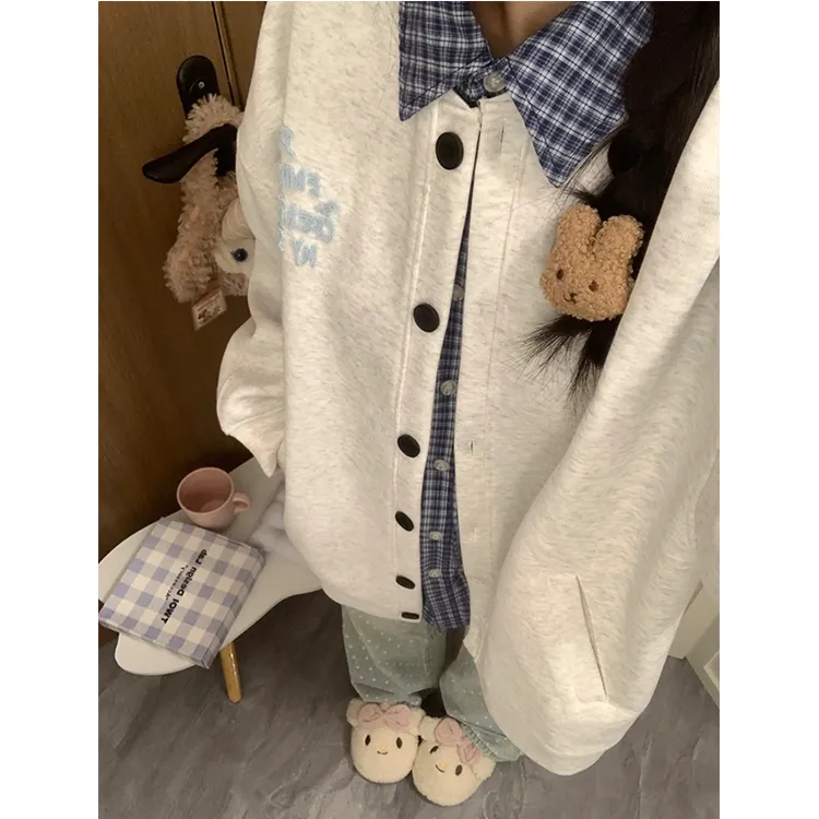 学院风字母卫衣外套女2024冬季新款百搭设计感加绒加厚棒球服开衫