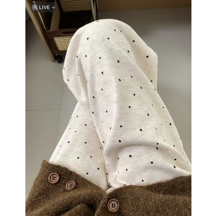 米白色波点糯米裤女秋冬2024新款高腰垂感休闲慵懒软糯加绒阔腿裤