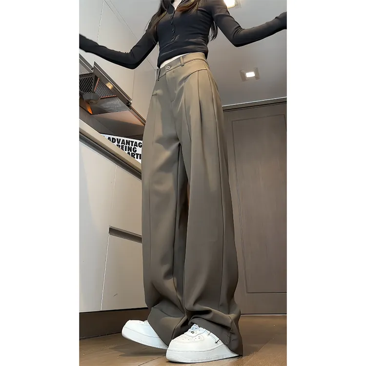 咖啡色垂感西裤男秋冬季美式休闲高个子加长裤子高级感潮牌拖地裤