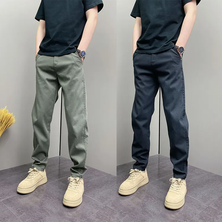 男士休闲裤秋季新款设计感高腰纯色弯刀裤痞帅百搭直筒宽松长裤子