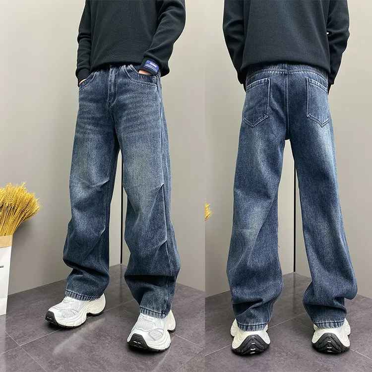 2024年冬季加绒加厚潮流韩版痞帅直筒水洗青年男士休闲牛仔裤子男