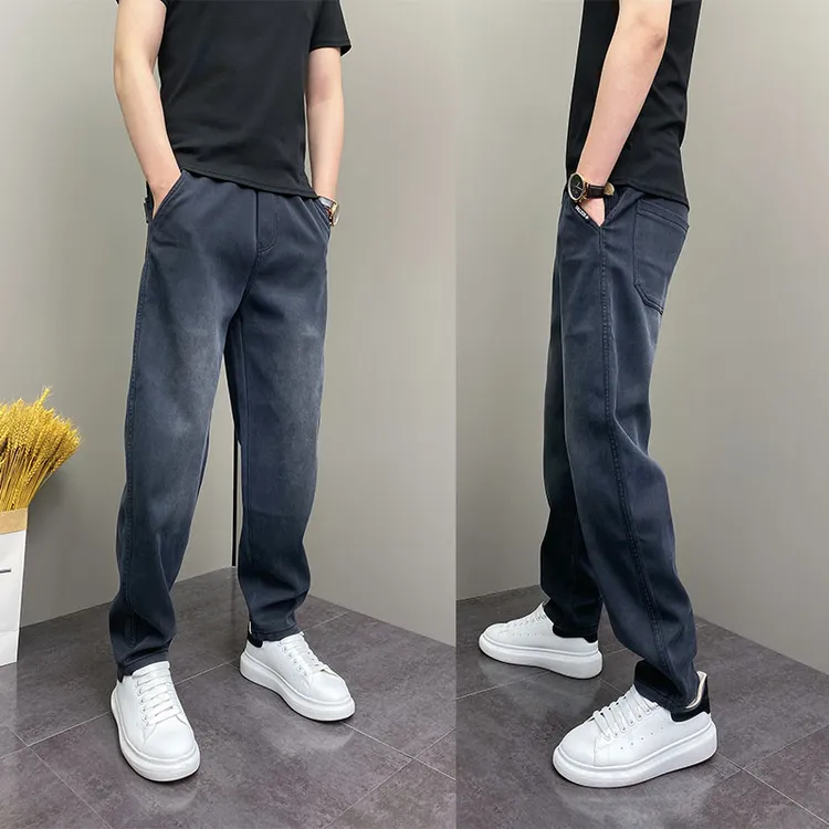2025春秋潮牌ins垂感长裤网红时尚水洗磨白直筒裤简约韩版休闲裤