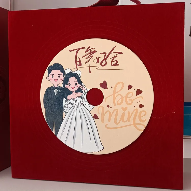 红色丝绒礼盒百年好合高档手提节庆伴手礼