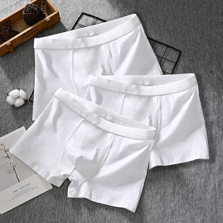 新款男士内裤纯棉平角裤夏季透气高端个性白色青年学生四角短裤头