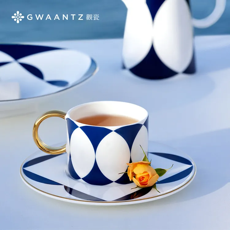直播【观瓷艺述】蓝调时光对杯茶具咖啡杯碟创意简约情侣礼品套装轻奢