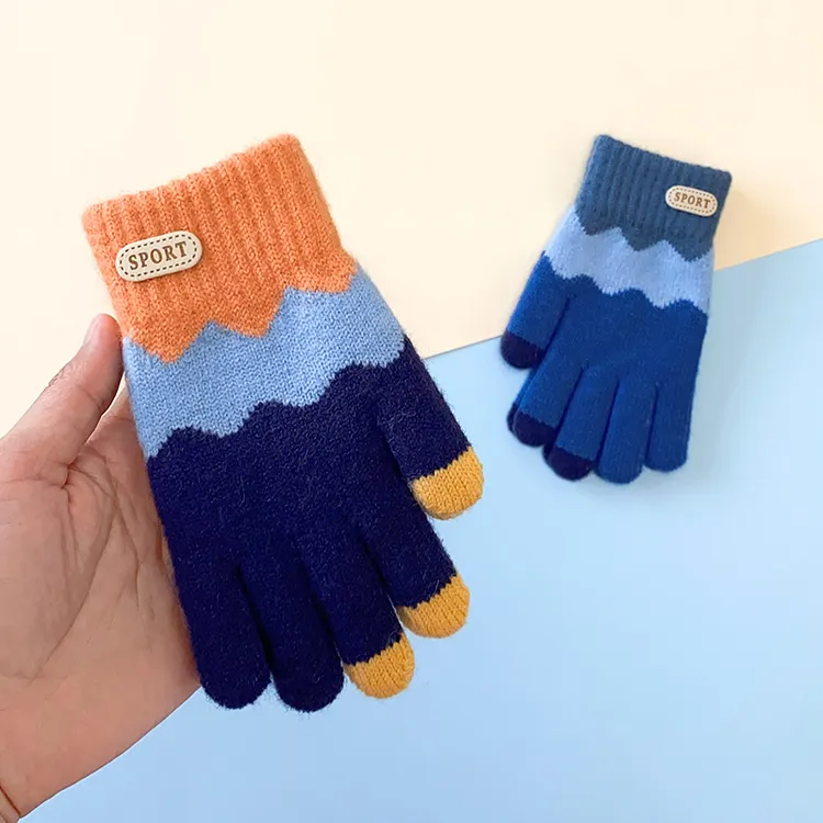 儿童手套秋冬加绒加厚男童小学生中大童小孩五指骑车保暖分指手套