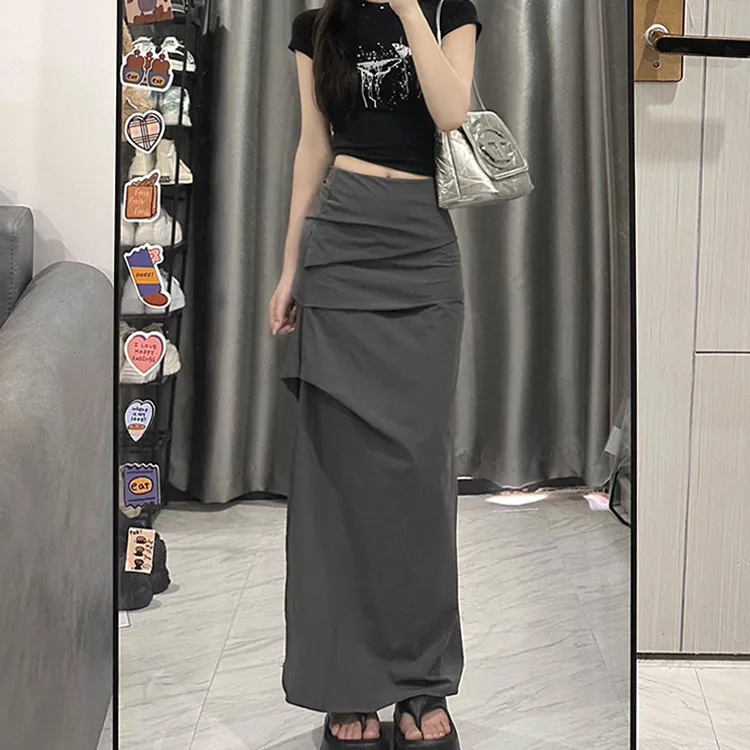 大码爆款开叉休闲半身裙女高腰夏季大码遮肉显瘦中长款包臀裙子