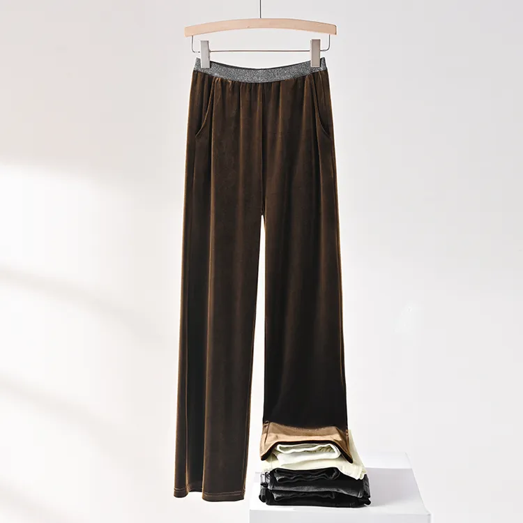 金丝绒阔腿裤女2025春秋高腰垂坠感显瘦窄版小个子丝绒宽松裤子
