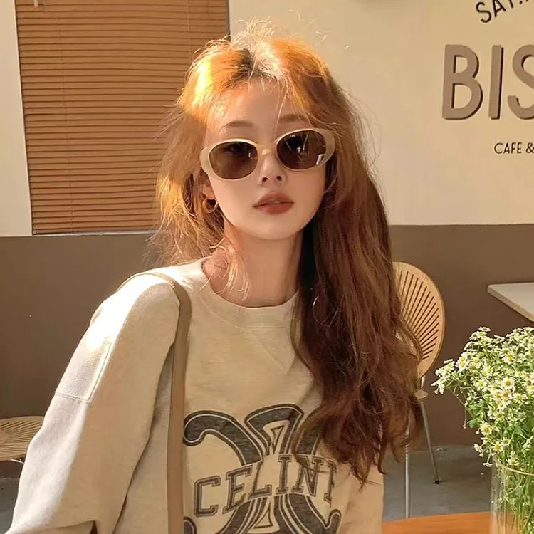 韩版茶色椭圆形搞怪凹造型墨镜女潮街拍圆脸ins森系防晒太阳眼镜