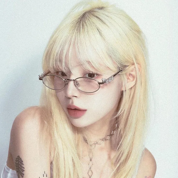 gm小框椭圆金属钻石眼镜女素颜个性美式复古Y2K潮流镜框可配度数