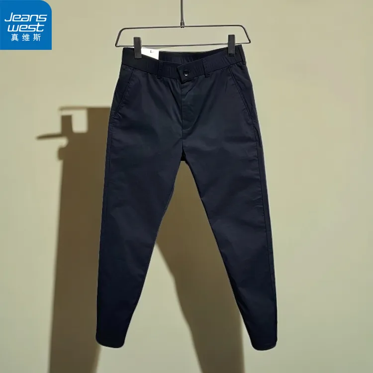 Jeanswest/真维斯休闲裤春夏简约直筒裤松紧弹力长裤腰商务小脚
