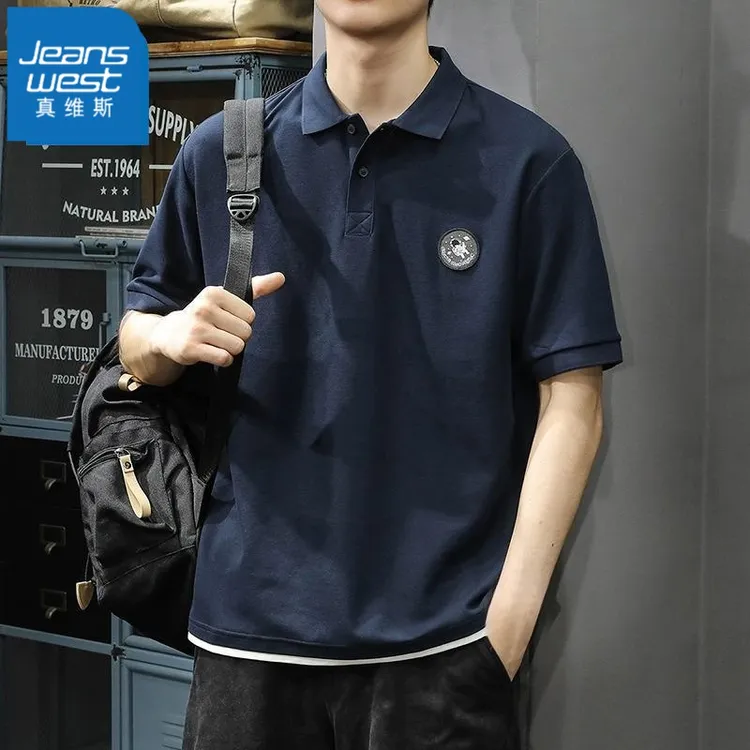 Jeanswest/真维斯春夏男士POLO衫薄款潮流休闲简约宽松百搭短袖男