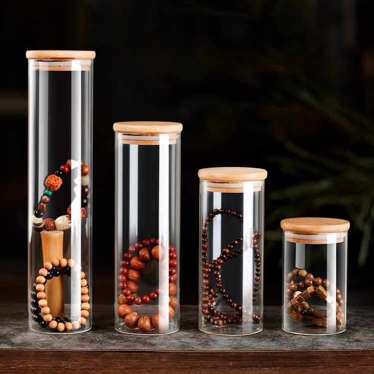 透明密封玻璃罐文玩手串手办密封储物罐带盖防潮大容量储存罐