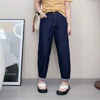 【女王洛克】韩版简约时尚百搭宽松显瘦女款正品松紧牛仔裤女LK8600