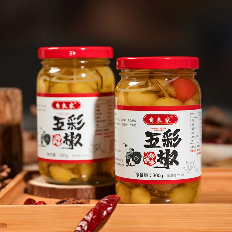 自良家广西五彩泡椒酸辣藠头荞头酱香蒜头柠檬味辣椒酱七彩