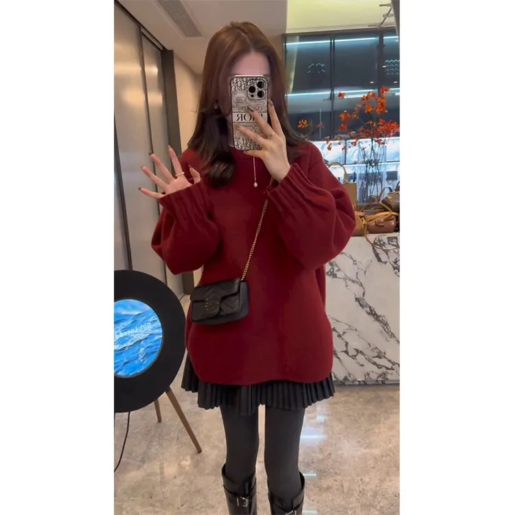 冬装搭配一整套2026秋冬新款圣诞新年红上衣时尚套装女装