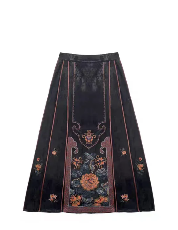 【蝶恋花马面裙】提花长半裙重工刺绣国潮新中式经典款有口袋dz126