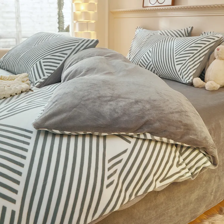 冬天季加厚牛奶绒床上四件套双面珊瑚绒单被套法兰绒绒床单三件套