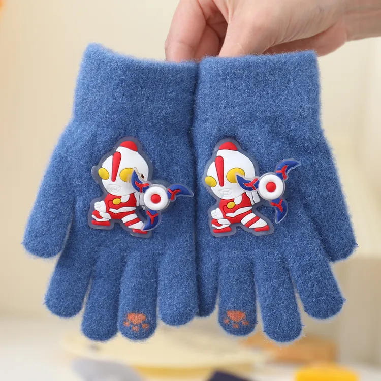 儿童手套冬季保暖小学生五指套男童写字可爱卡通奥特曼男孩幼儿园