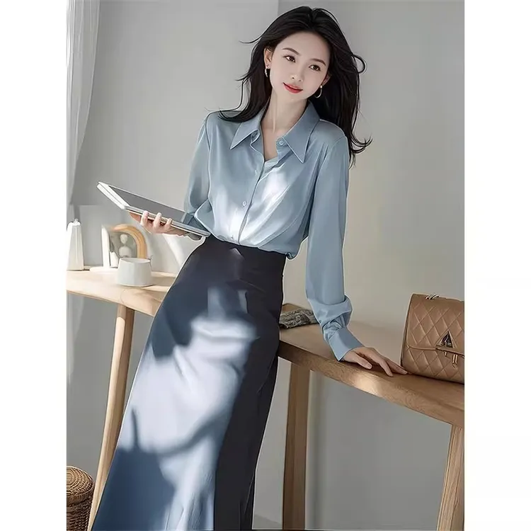 早秋韩系穿搭独特绝美小香风气质女神范高端蓝色衬衫两件套装裙女