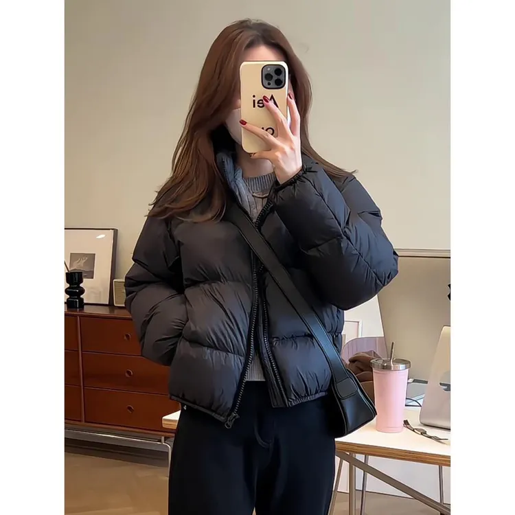 黑色短款肯豆棉服女冬季小个子2024新款轻薄夹棉保暖面包服外套