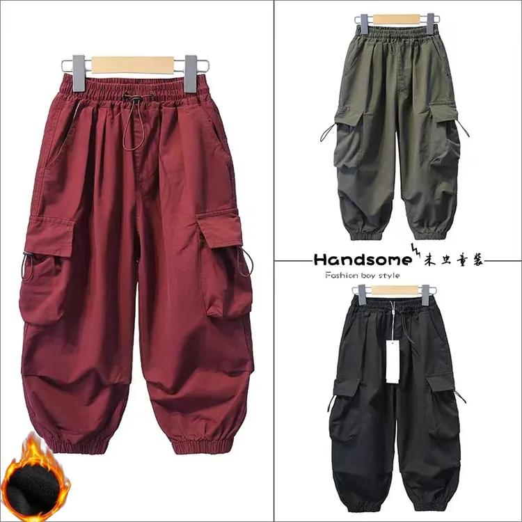 男女童加绒工装裤秋冬休闲长裤2025新儿童痞帅中大童春秋百搭裤子