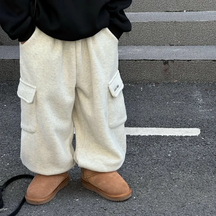 2025秋冬新款男女童韩版工装简约百搭卫裤纯色束脚儿童长裤潮