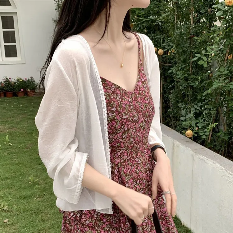 雪纺开衫防晒衣女2025春夏薄款外搭衬衫宽松短款白色披肩外套上衣