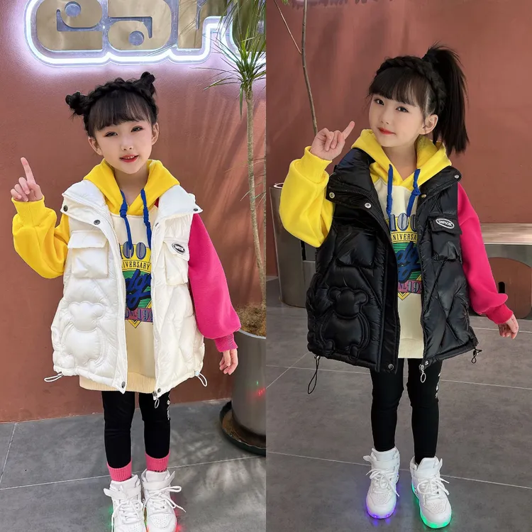 女童秋冬新款洋气棉马甲拼色外套