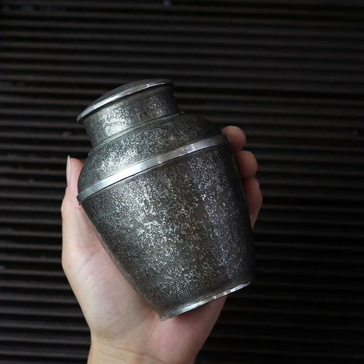 纯锡茶叶罐纯手工密封手打锡罐茶入便携式茶叶罐茶器摆件锡茶罐