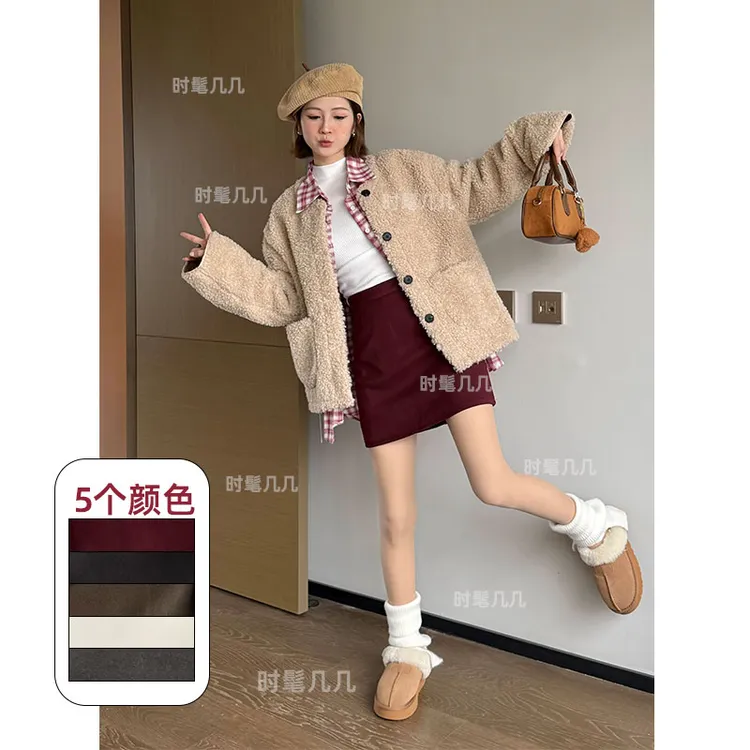 毛呢显瘦半身裙女秋冬外穿2025新款A字防走光包臀高腰显瘦短裙