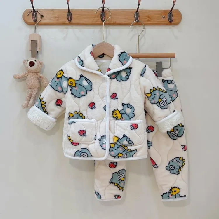 巴拉童年儿童睡衣冬季加厚款女童保暖宝宝加绒三层夹棉男童小孩家