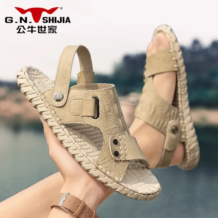 公牛世家爸爸皮凉鞋男款夏季外穿两用男士拖鞋轻便软底手工沙滩鞋商品图