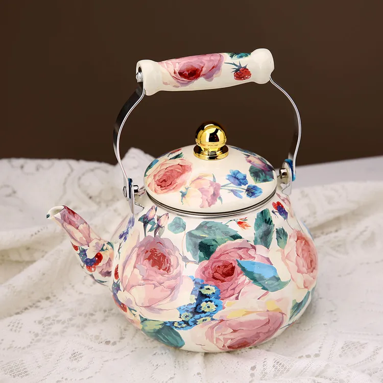 搪瓷珐琅烧水壶2L出口土耳其明火电磁炉通用