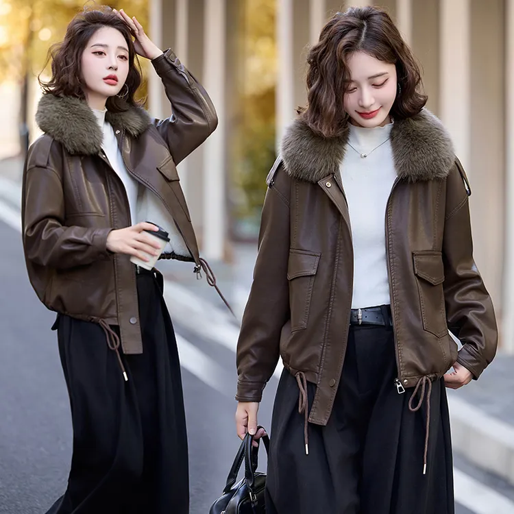 皮衣显瘦短款时尚女士宽松加绒加厚韩版秋冬百搭休闲冬季皮毛一体