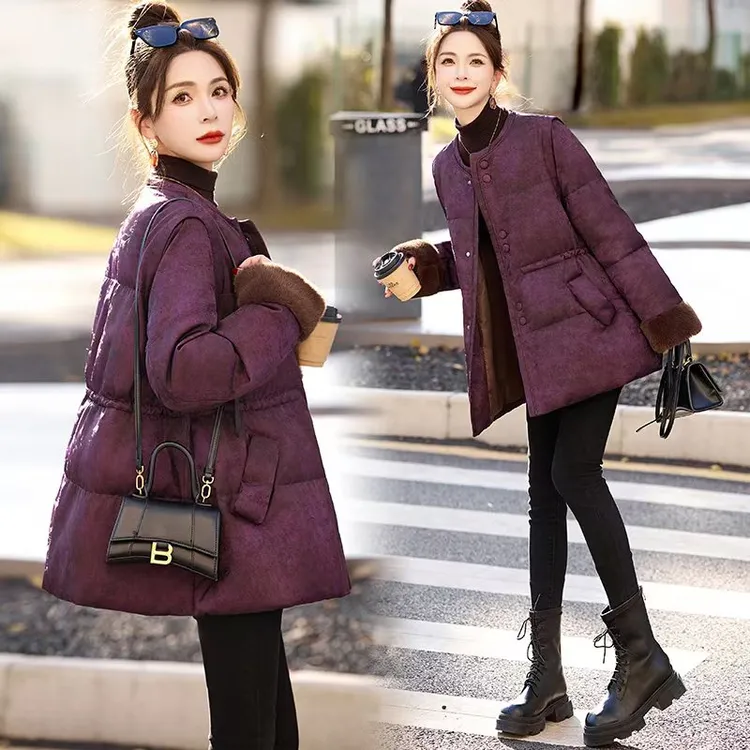 新中式国风提花轻薄羽绒服女2025冬季新款高级感复古收腰加厚外套