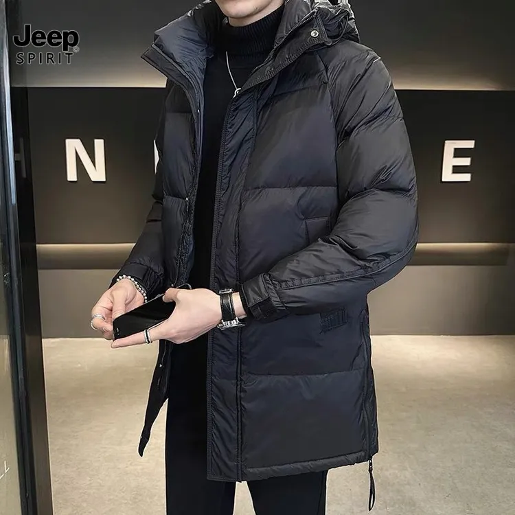 JEEP吉普中长款男羽绒服冬连帽休闲运动保暖外套时尚保暖潮流外套