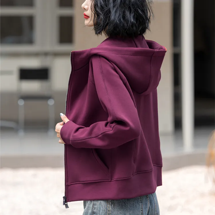 秋冬时尚连帽拉链卫衣外套女春秋宽松长袖休闲百搭空气棉开衫上衣