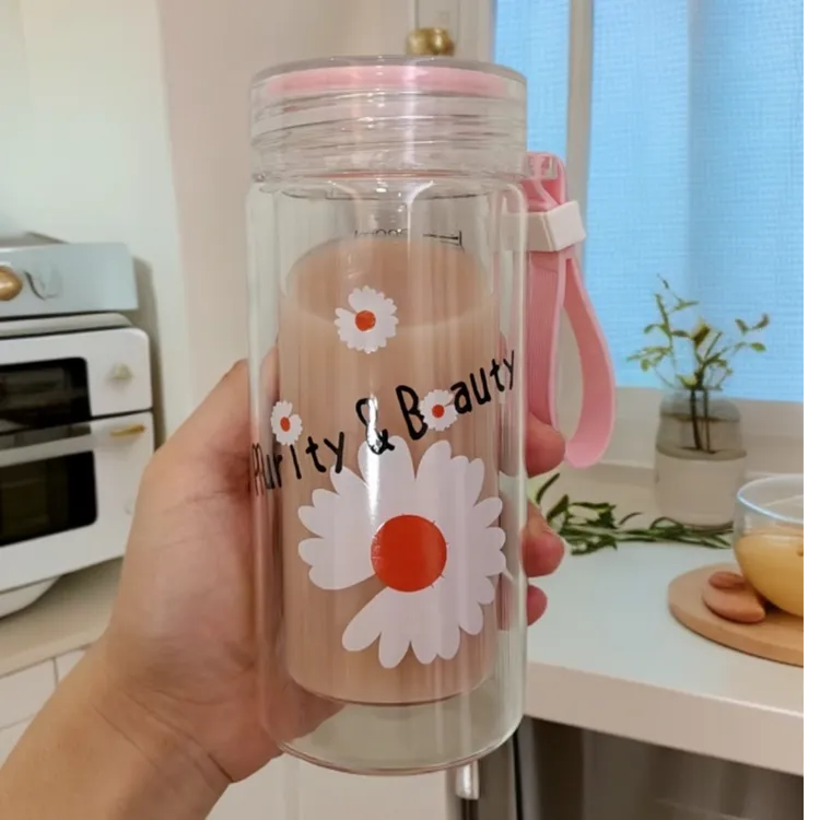 高硼硅耐高温玻璃杯女生高颜值水杯男车载带刻度双层防烫便携杯子