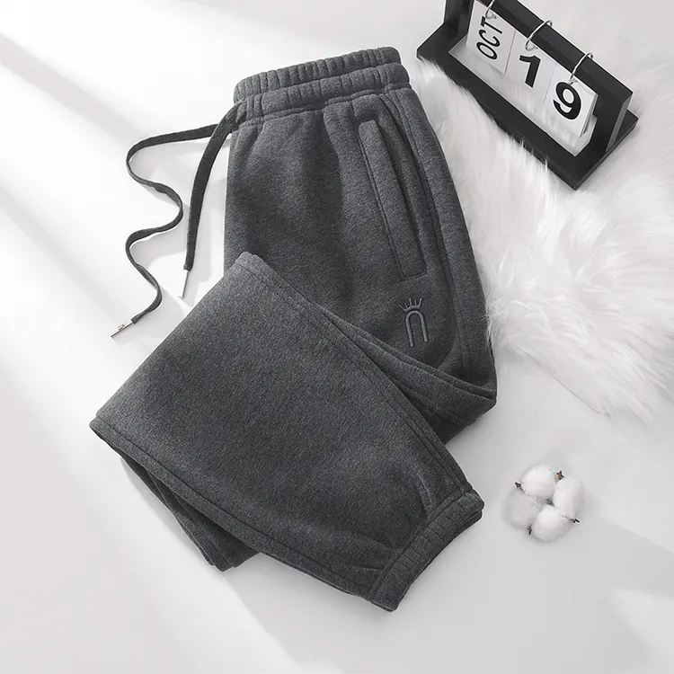 拉链口袋高级感深灰运动裤女春秋束脚休闲卫裤大码秋冬季加绒长裤