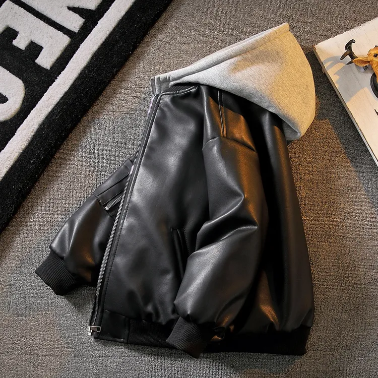 巴拉童年儿童装男童皮衣外套2025秋冬新款冬装加绒加厚夹克中大童