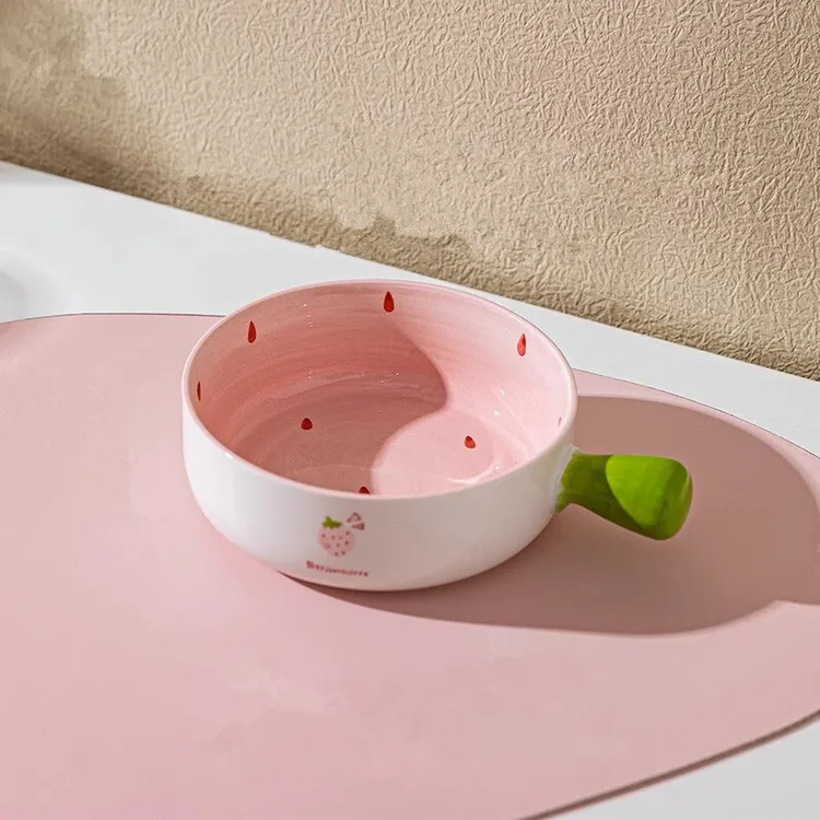 草莓陶瓷大号手柄碗*1个带把手的碗高颜值网红款餐具烤碗陶瓷碗